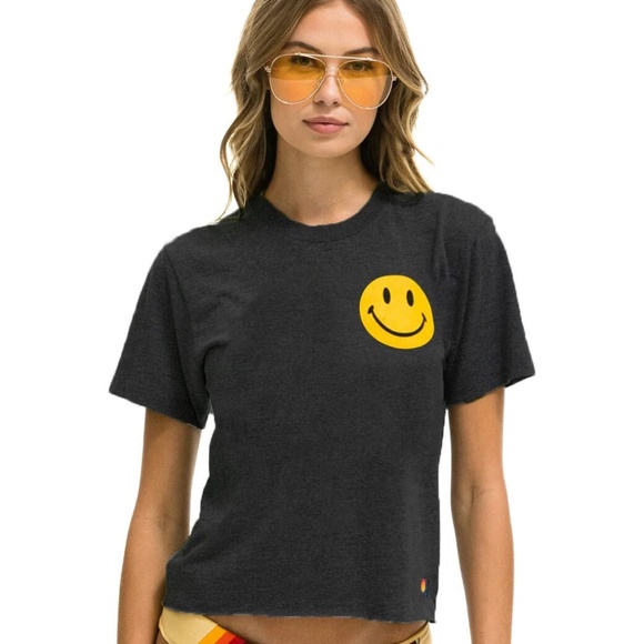 Aviator Nation Smiley Boyfriend Tee - Charcoal XL - Picture 1 of 4